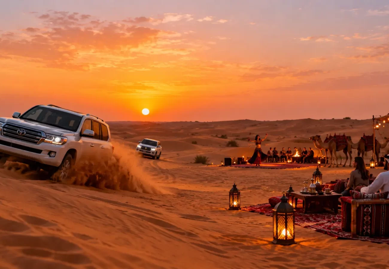 Golden Desert Safari Camp at Sunset